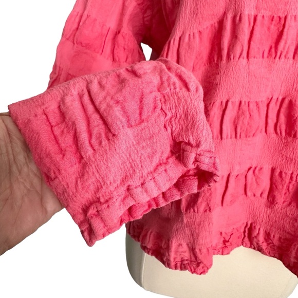 Flax Linen Blend Pucker Top In Pink Oversized Lagenlook Size S - Picture 6 of 11